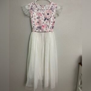 Floral Pink and White Kids Dress